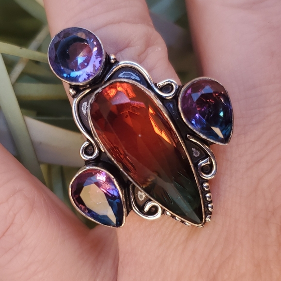 New Bi-Color Tourmaline 925 Silver Statement Ring. - Picture 10 of 16